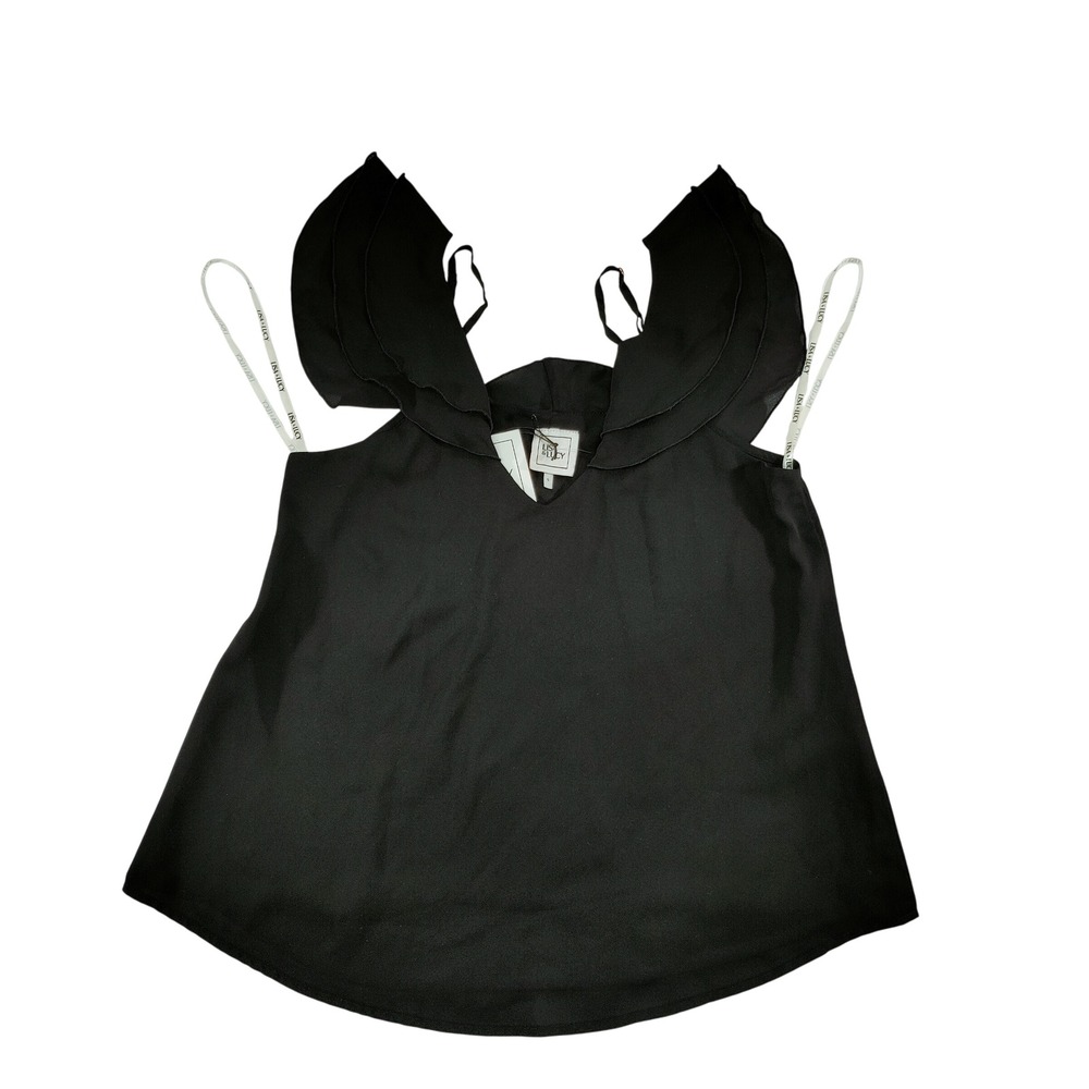 LISA & LUCY Black Cold Shoulder Ruffle Sleeve V Neck Top Size S‎